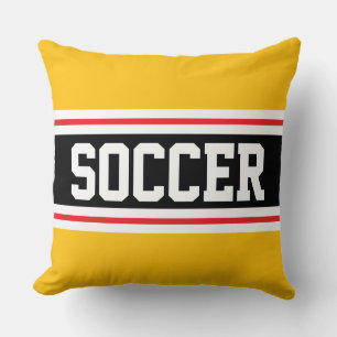 SOCCER Athletic Bright Red Yellow Black Stripes Throw Pillow