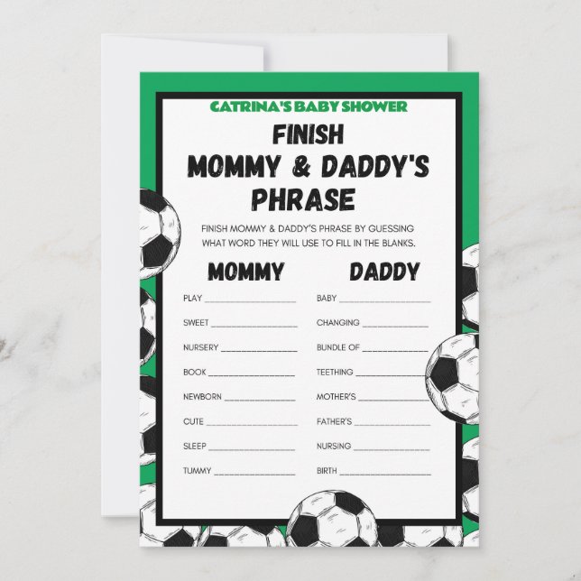 Soccer Baby Shower Game, Football - Editable Name, Invitation (Front)