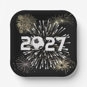 Soccer Ball 2027 New Year's Eve Party Paper Plate
