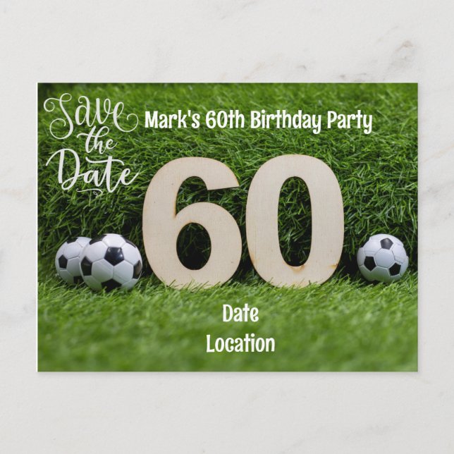 Soccer ball 60th birthday with beer on green  postcard (Front)
