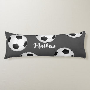 soccer ball add any name or text grey and white body pillow