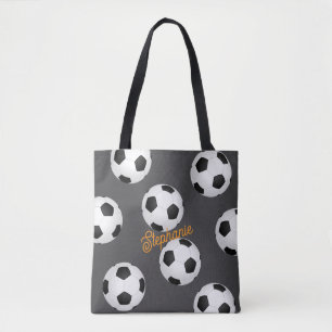 soccer ball add your name gray & white tote bag