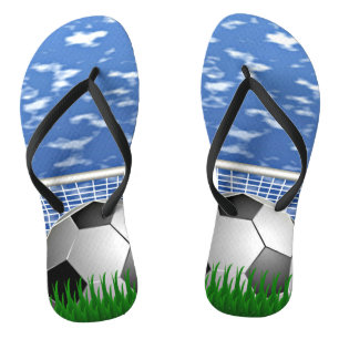 Soccer, ball and net flip flops