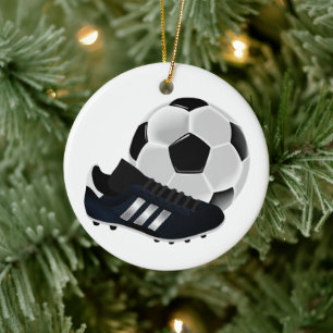 Soccer Ball and Shoe Christmas Ceramic Ornament