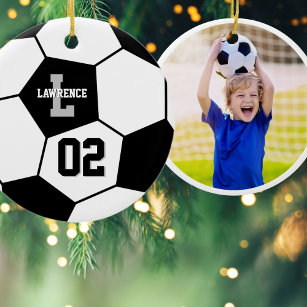 Soccer Ball and Soccer Player Photo Ceramic Ornament