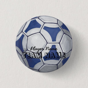 Soccer Ball Blue and White Name and Number 1 Inch Round Button