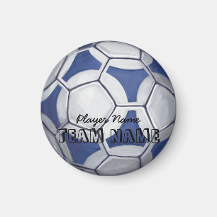 Soccer Ball Blue and White Name and Number Magnet