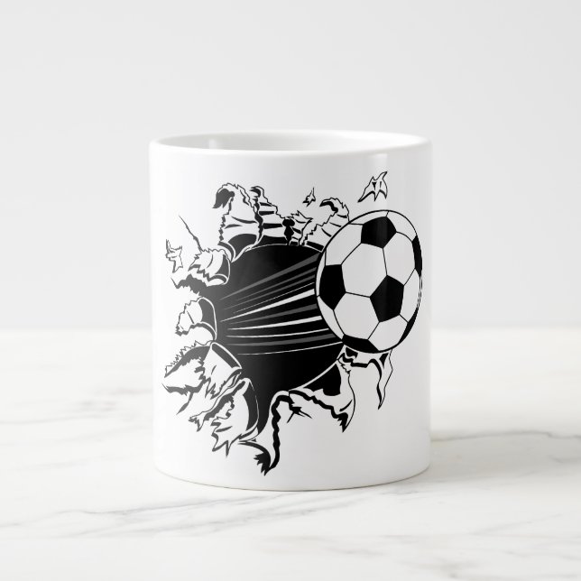 Soccer Ball Busting Out Large Coffee Mug (Front)