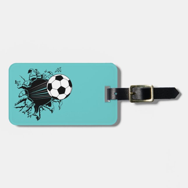 Soccer Ball Busting Out Luggage Tag (Front Horizontal)