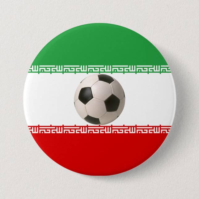 Soccer ball centre of Iranian flag 3 Inch Round Button (Front)