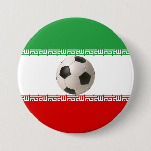 Soccer ball centre of Iranian flag 3 Inch Round Button