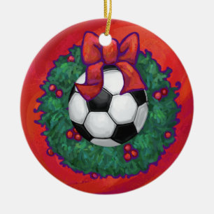 Soccer Ball Christmas Ceramic Ornament