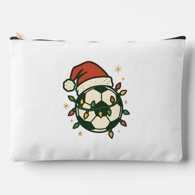 Soccer Ball Christmas Lights Santa Hat Funny  Accessory Pouch (Front)