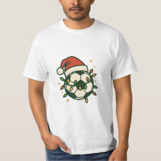 Soccer Ball Christmas Lights Santa Hat Funny  T-Shirt