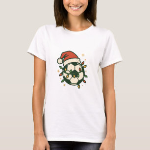 Soccer Ball Christmas Lights Santa Hat Funny T-Shirt