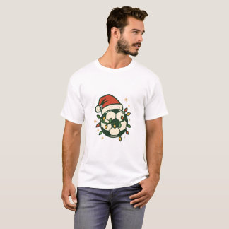 Soccer Ball Christmas Lights Santa Hat Funny  T-Shirt
