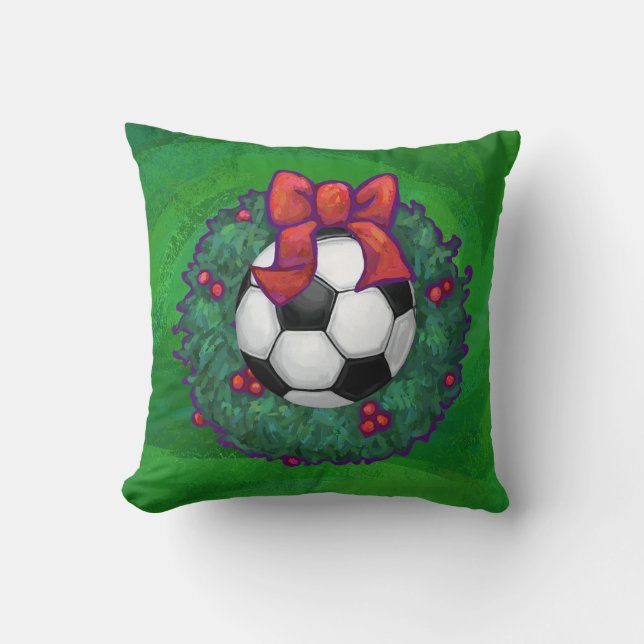 Soccer Ball Christmas Throw Pillow (Front)