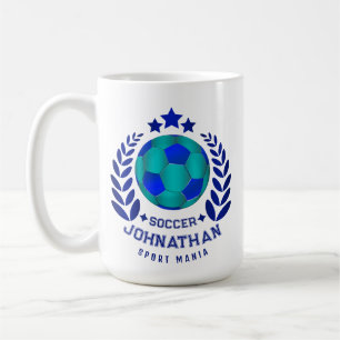 Soccer Ball Crest   Bright Blue Sport Fan Gifts  Coffee Mug