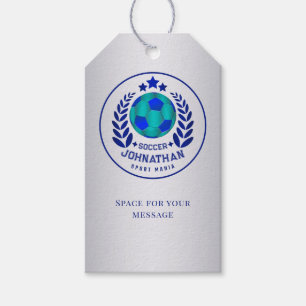 Soccer Ball Crest   Bright Blue Sport Fan Gifts  Gift Tags