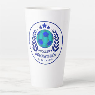Soccer Ball Crest   Bright Blue Sport Fan Gifts  Latte Mug