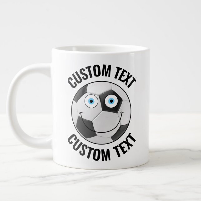 Soccer Ball Custom Happy Face & Personalized Text Large Coffee Mug (Left)