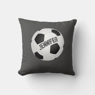 soccer ball custom personalized charcoal grey  throw pillow