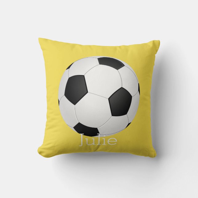 soccer ball custom personalized pillow on yellow (Front)