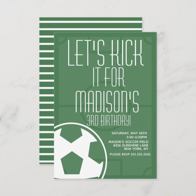 Soccer Ball Field Kick Striped Any Age Birthday In Invitation (Front/Back)