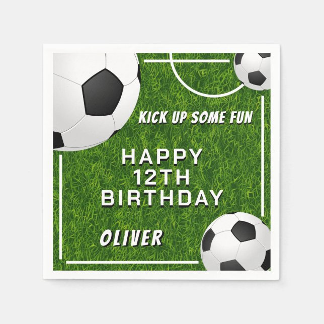 Soccer Ball Football Grass Sports Kids Birthday Napkin (Front)