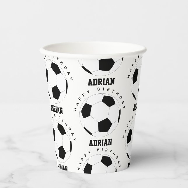 Soccer Ball Football Personalized Name Birthday Paper Cups (Front)