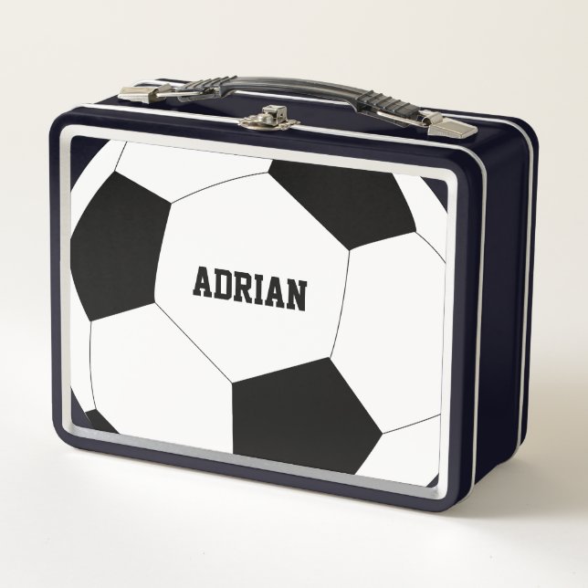 Soccer Ball Football Personalized  School Metal Lunch Box (Front)