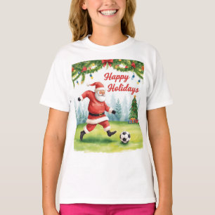 Soccer Ball for Christmas with Santa Claus T-Shirt