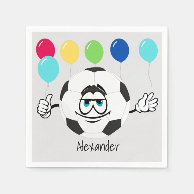 Soccer ball funny face colorfull balloons napkin (Front)