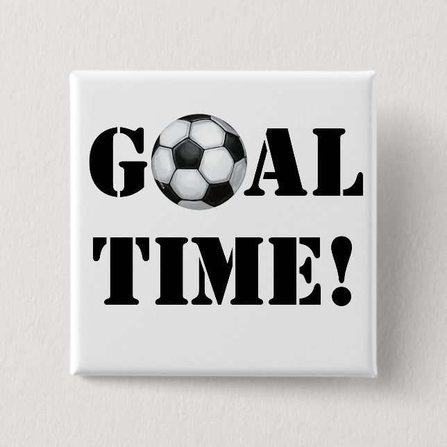 Soccer Ball, Goal Time! 2 Inch Square Button (Front)