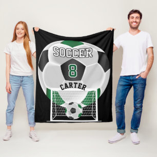 Soccer Ball - Green, White and Black Fleece Blanket