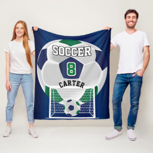 Soccer Ball - Green, White and Blue Fleece Blanket