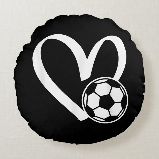 Soccer Ball Heart Round Pillow (Front)