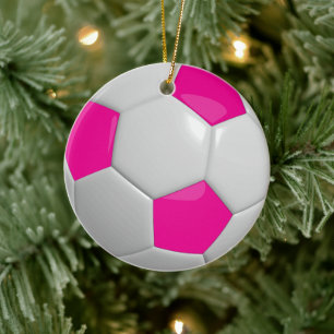 Soccer Ball   Hot Pink Ceramic Ornament