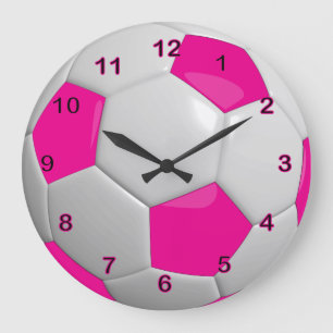 Soccer Ball   Hot Pink Large Clock