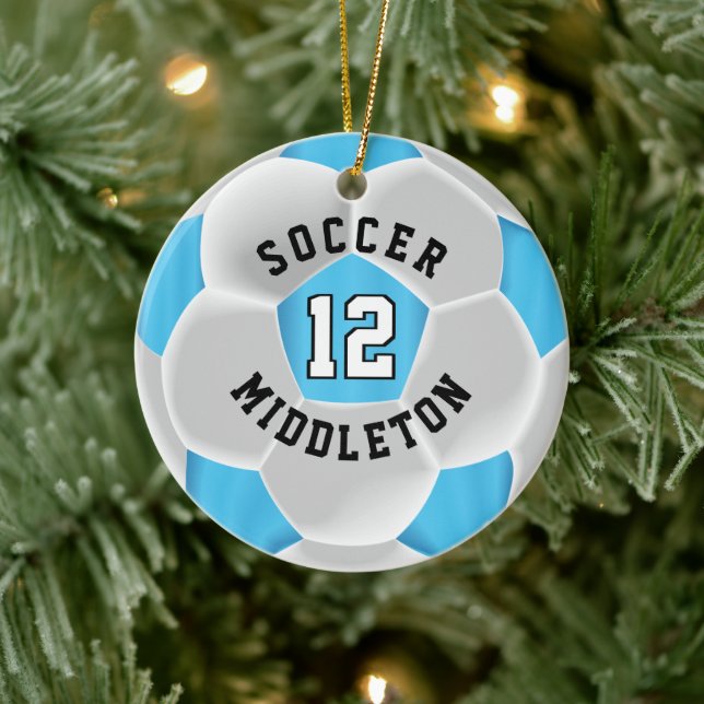 Soccer ⚽ Ball in a Baby Blue and White Ceramic Ornament (Tree)