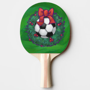 Soccer Ball in a Christmas Wreath Ping Pong Paddle