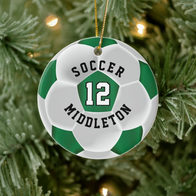 Soccer ⚽ Ball in a Dark Green and White Ceramic Ornament (Tree)