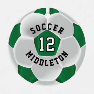 Soccer ⚽ Ball in a Dark Green and White Metal Ornament