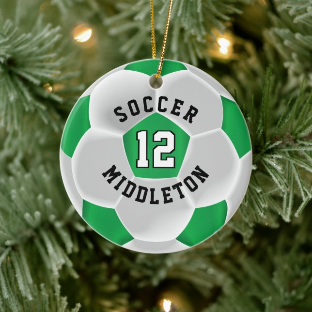 Soccer ⚽ Ball in a Green and White Ceramic Ornament (Tree)