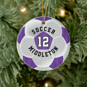 Soccer ⚽ Ball in a Purple and White Ceramic Ornament