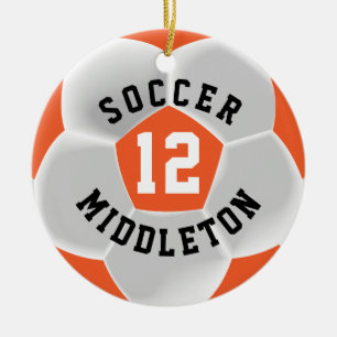 Soccer Ball in an Orange and White Ceramic Ornament