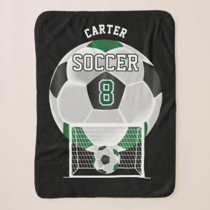 Soccer Ball in Dark Green and Black Sherpa Blanket