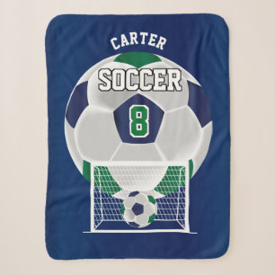 Soccer Ball in Dark Green and Blue Sherpa Blanket