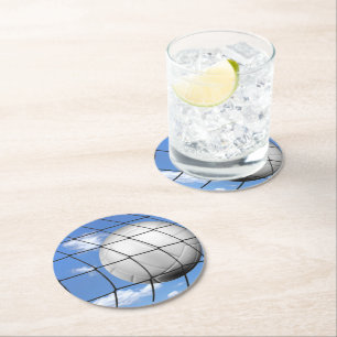 Soccer Ball in Net Round Paper Coaster