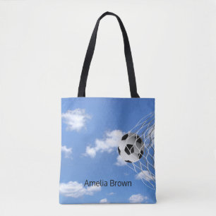 soccer ball in net tote bag